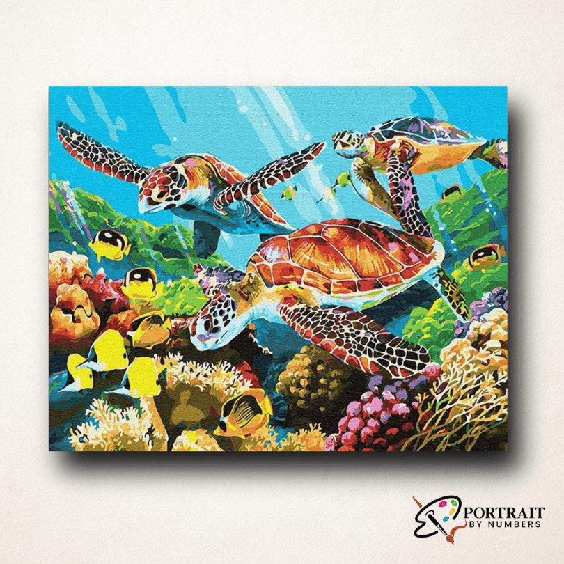 Sea Turtle Family -  Paint by numbers Kit -  Portrait By Numbers