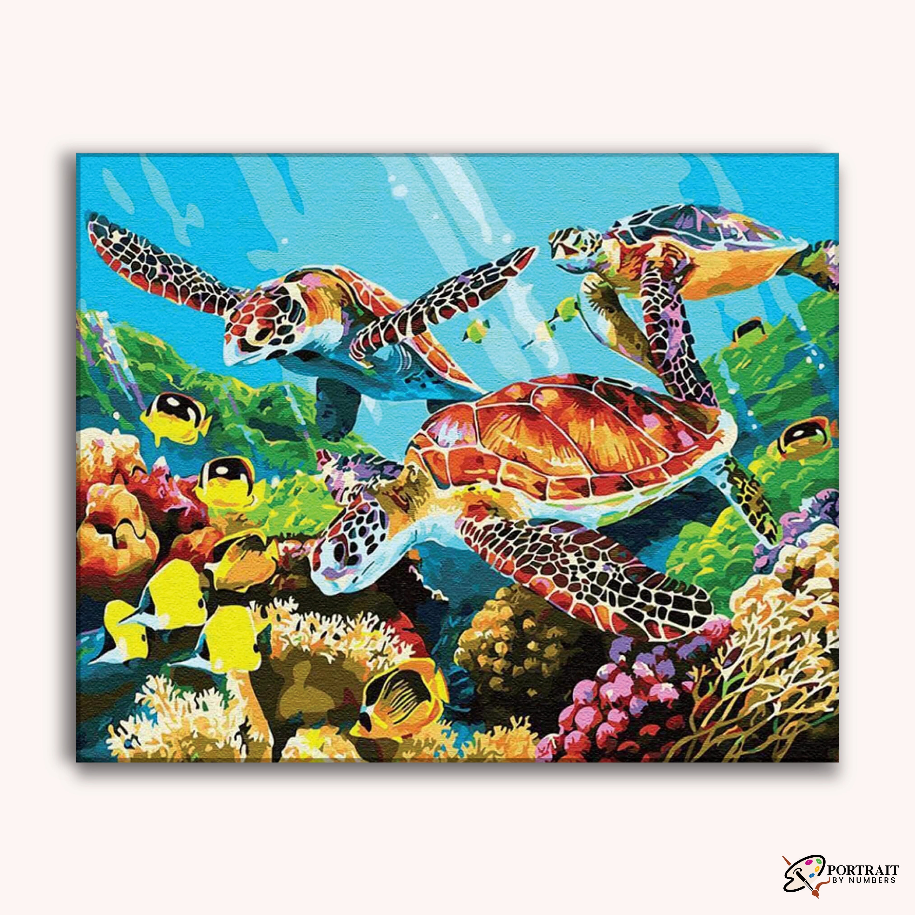 Sea Turtle Family -  Paint by Numbers Kit for Adults -  Portrait By Numbers