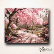 Serene Sakura Stone Path -  Paint by Numbers Kit for Adults -  Portrait By Numbers