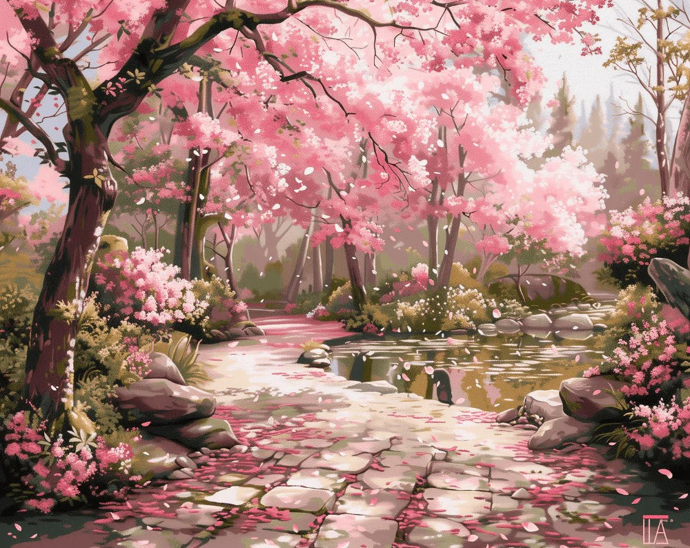 Serene Sakura Stone Path
