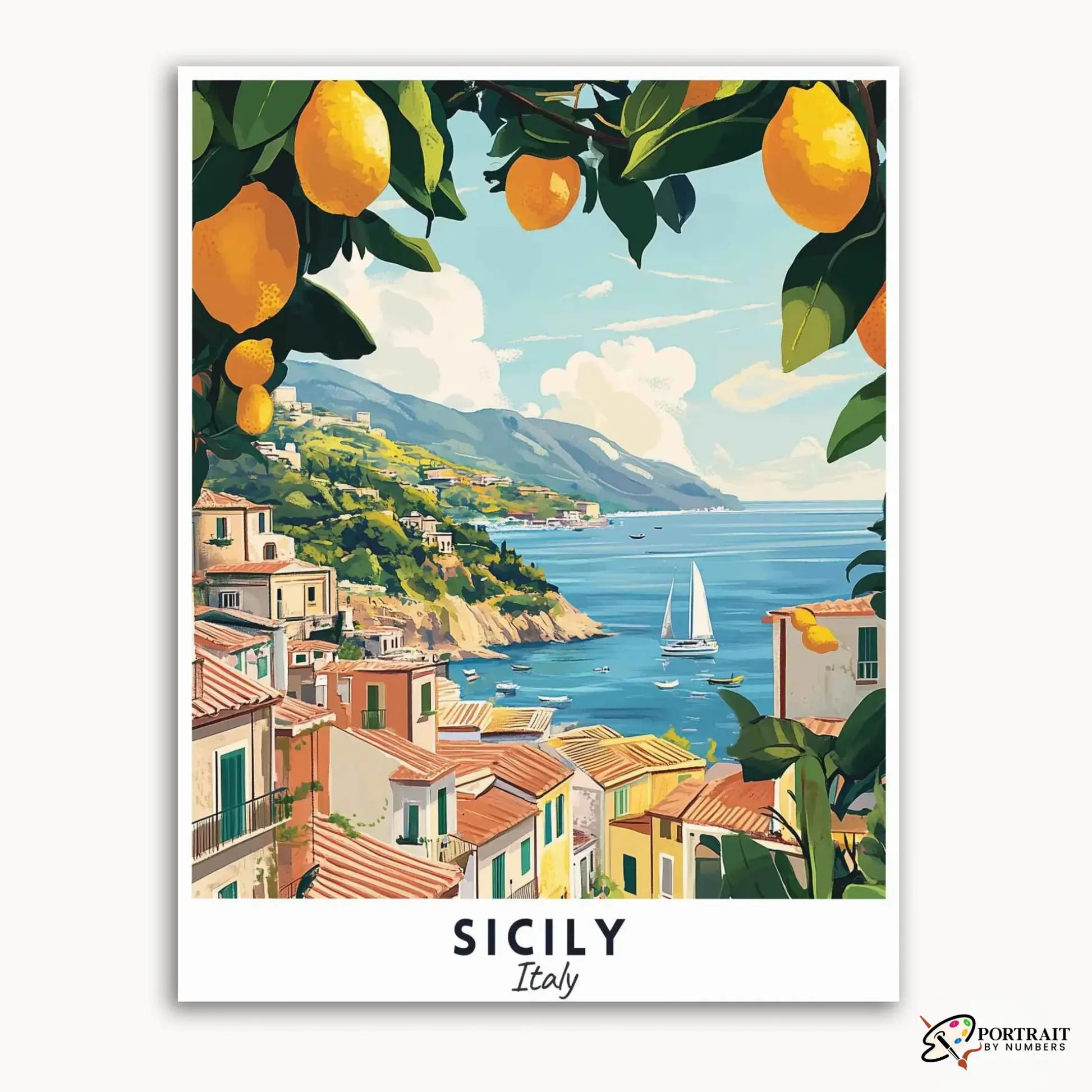 Sicily Travel Poster -  Paint by Numbers Kit for Adults -  Portrait By Numbers