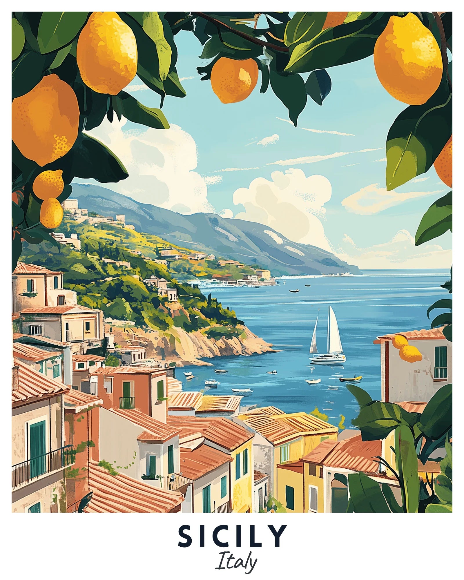Sicily Travel Poster -  Paint by Numbers Kit for Adults -  Portrait By Numbers