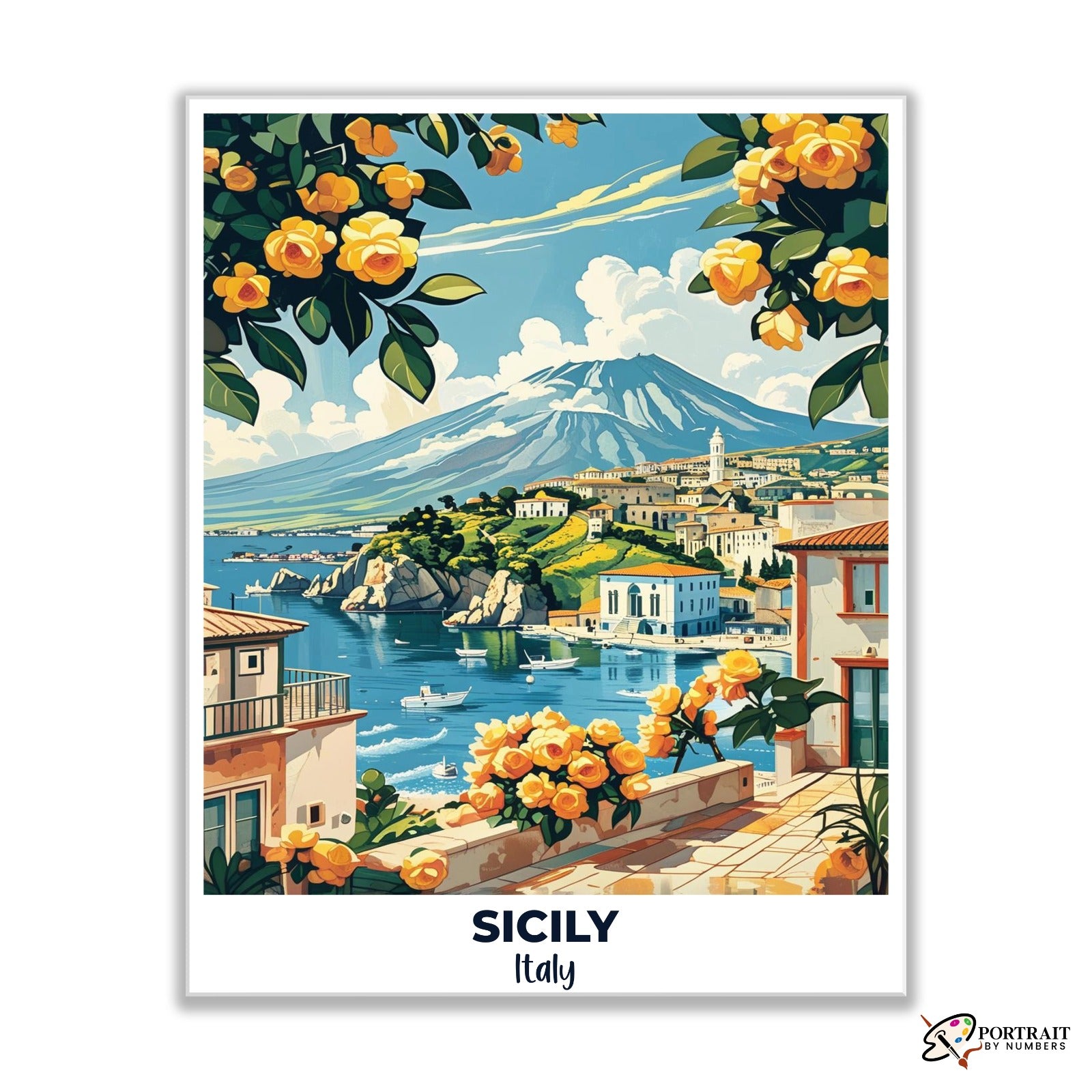 Sicily Travel Poster -  Paint by Numbers Kit for Adults -  Portrait By Numbers