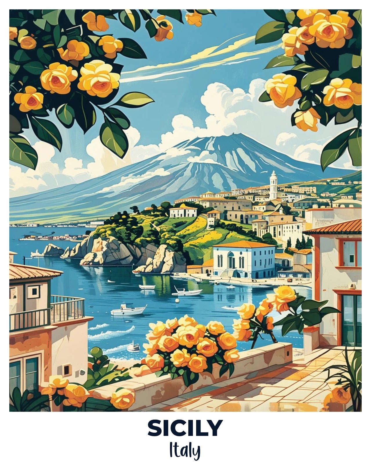 Sicily Travel Poster -  Paint by Numbers Kit for Adults -  Portrait By Numbers