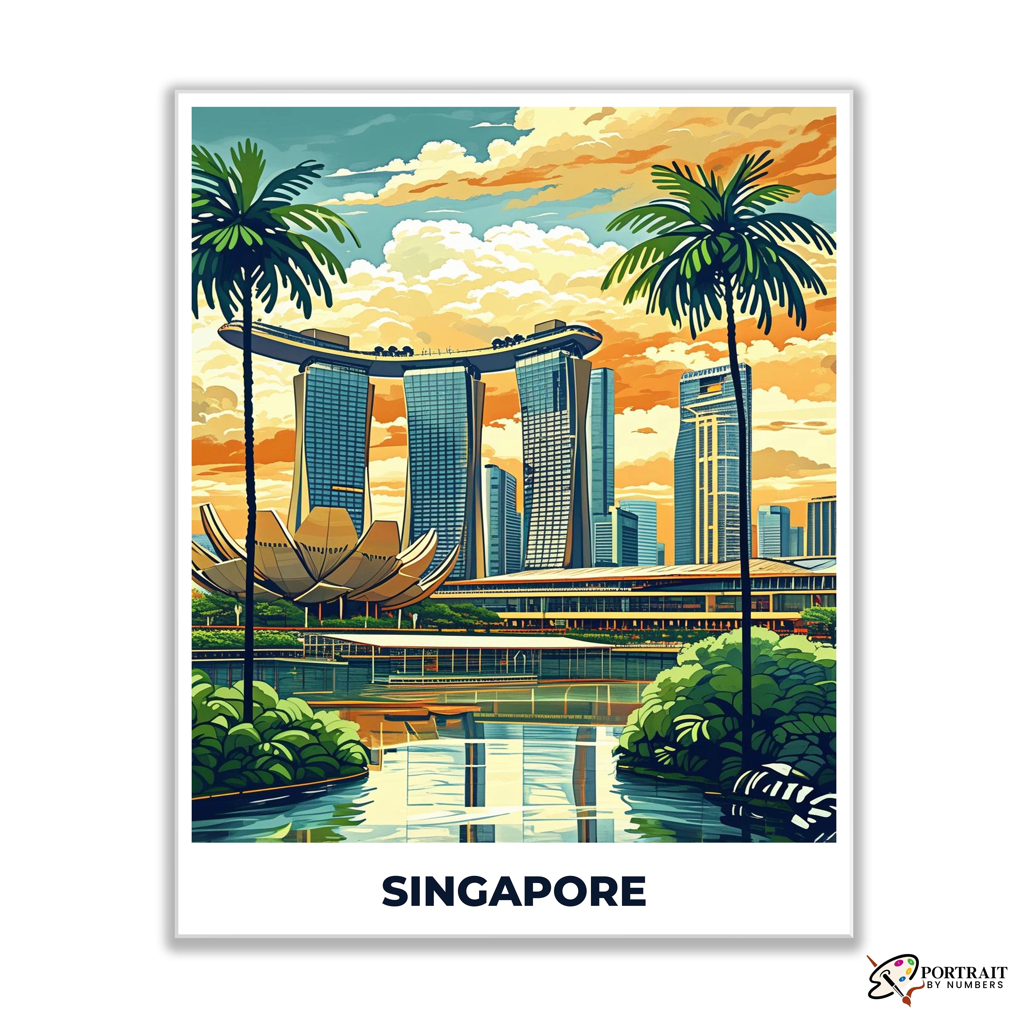 Singapore Travel Poster -  Paint by Numbers Kit for Adults -  Portrait By Numbers
