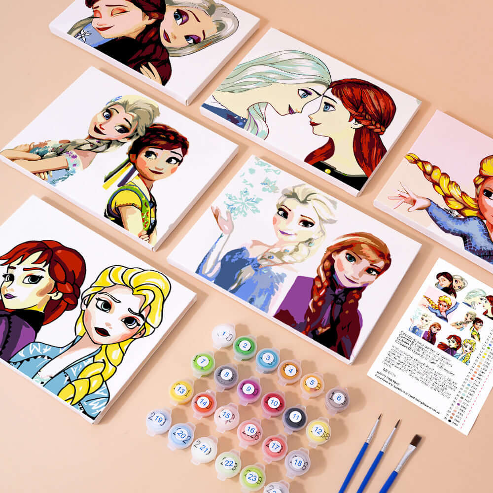 Sisters of Arendelle (Set of 6) -  Paint by Numbers Kit for Adults -  Portrait By Numbers