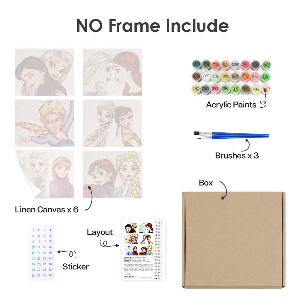 Sisters of Arendelle (Set of 6) -  Paint by numbers Kit -  Portrait By Numbers