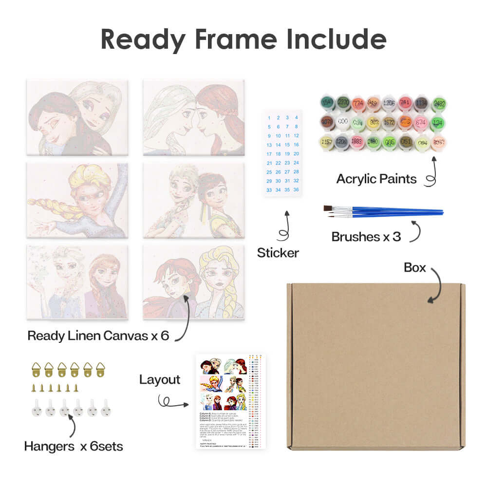 Sisters of Arendelle (Set of 6) -  Paint by numbers Kit -  Portrait By Numbers