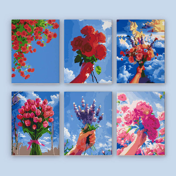 Sky Bouquets (Set of 6) – Mini Paint by Numbers Kit – Portrait By