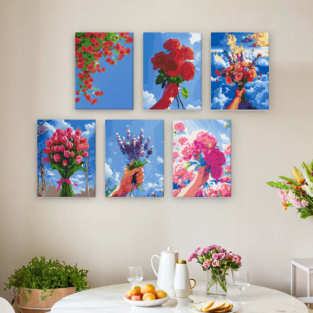 Sky Bouquets (Set of 6) – Mini Paint by Numbers Kit – Portrait By