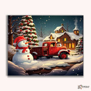 Snowman Cottage Night -  Paint by Numbers Kit for Adults -  Portrait By Numbers