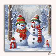 Snowman Family Cheer -  Paint by Numbers Kit for Adults -  Portrait By Numbers