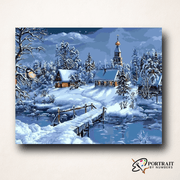 Snowy Night Scenery -  Paint by Numbers Kit for Adults -  Portrait By Numbers