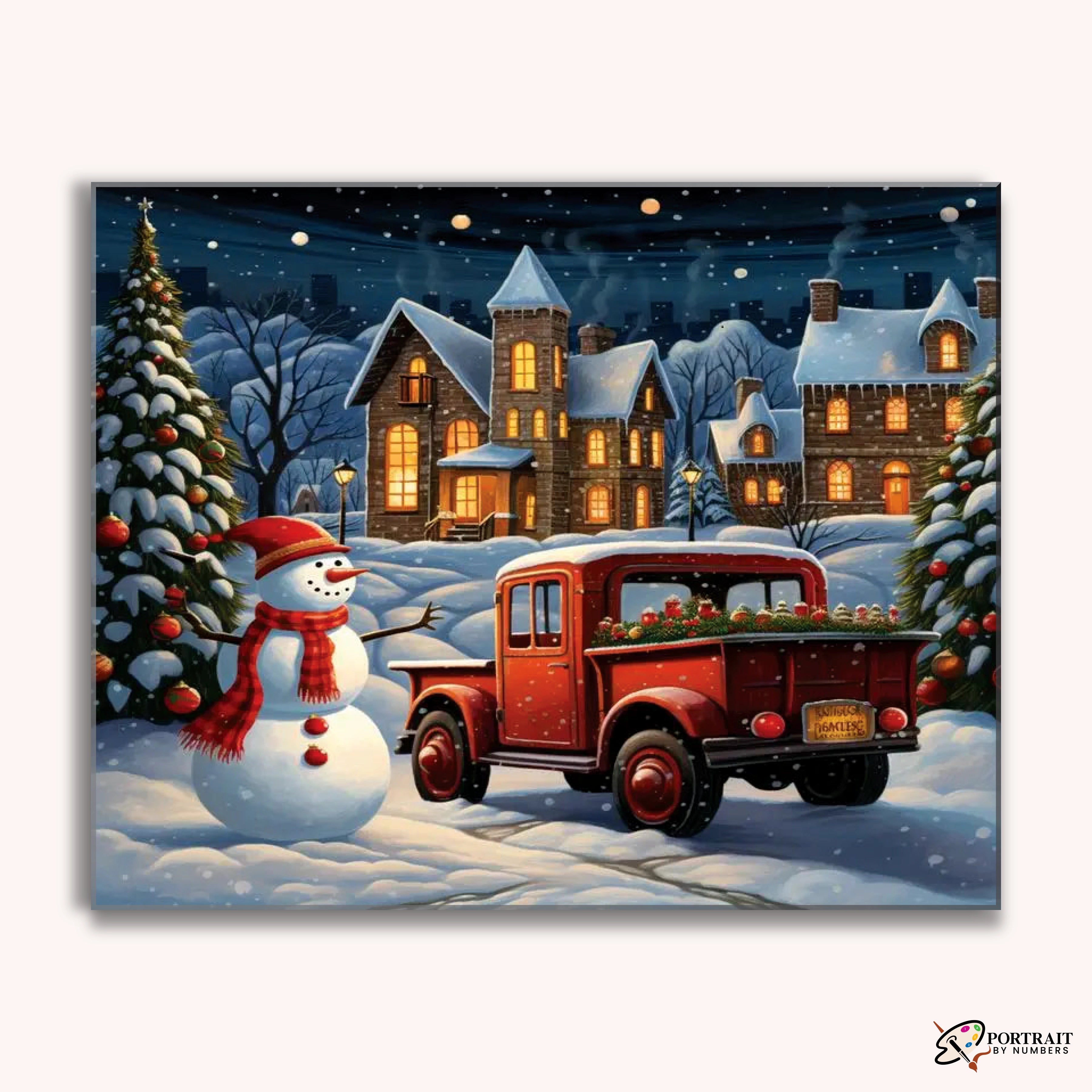 Snowy Village Cheer -  Paint by Numbers Kit for Adults -  Portrait By Numbers