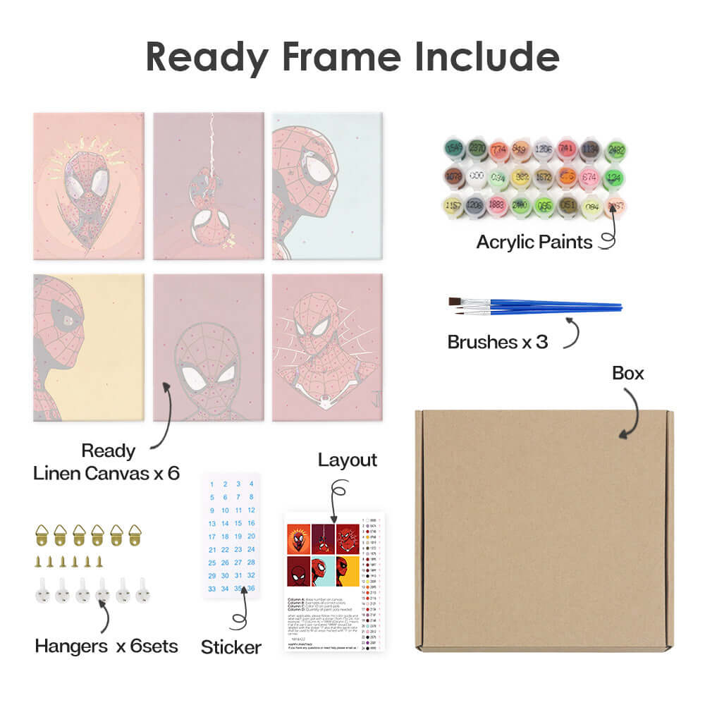 Spiderverse Heroes (Set of 6) -  Paint by Numbers Kit for Adults | Relaxing DIY Art Gift | -  Portrait By Numbers