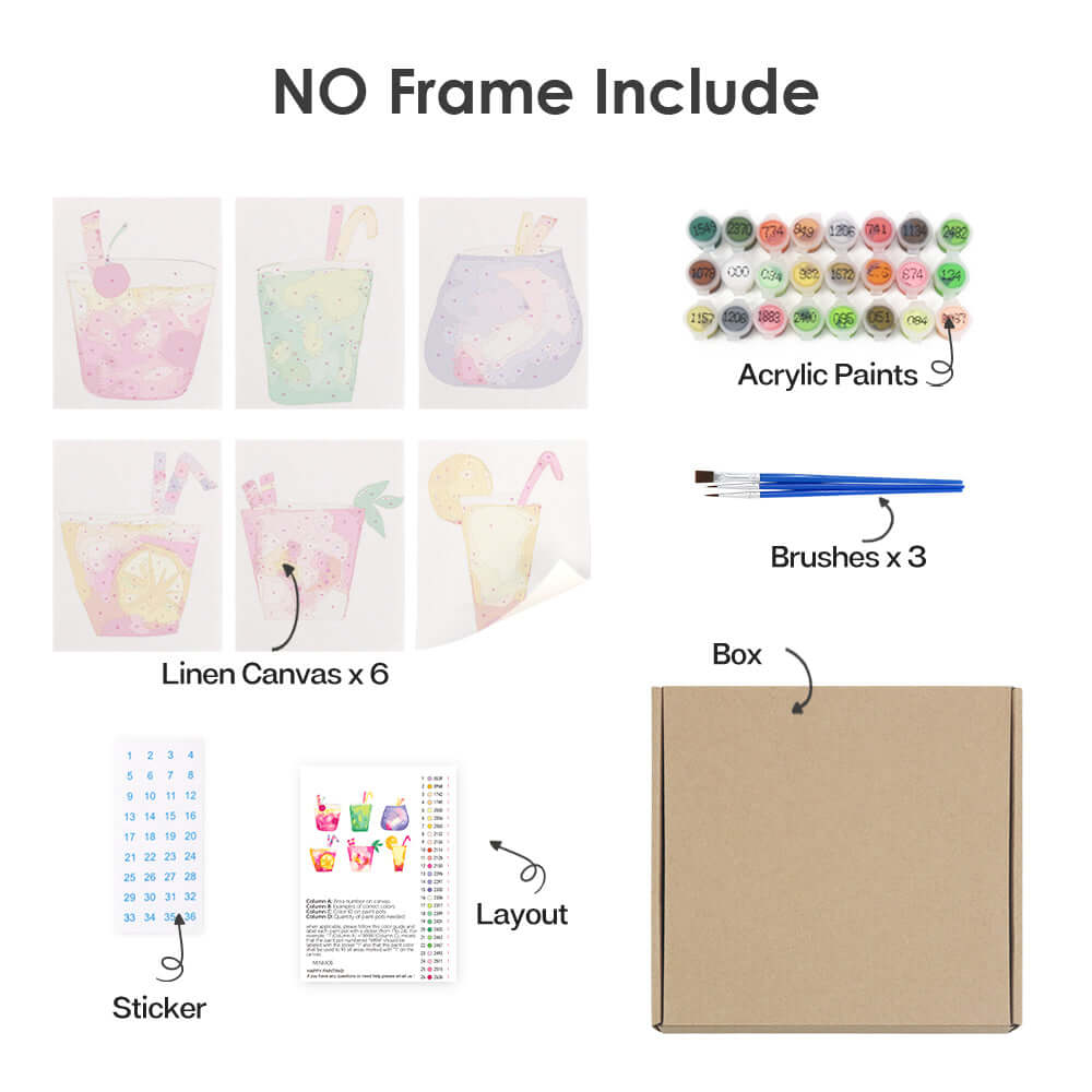 Splash Sips (Set of 6) -  Paint by numbers Kit -  Portrait By Numbers