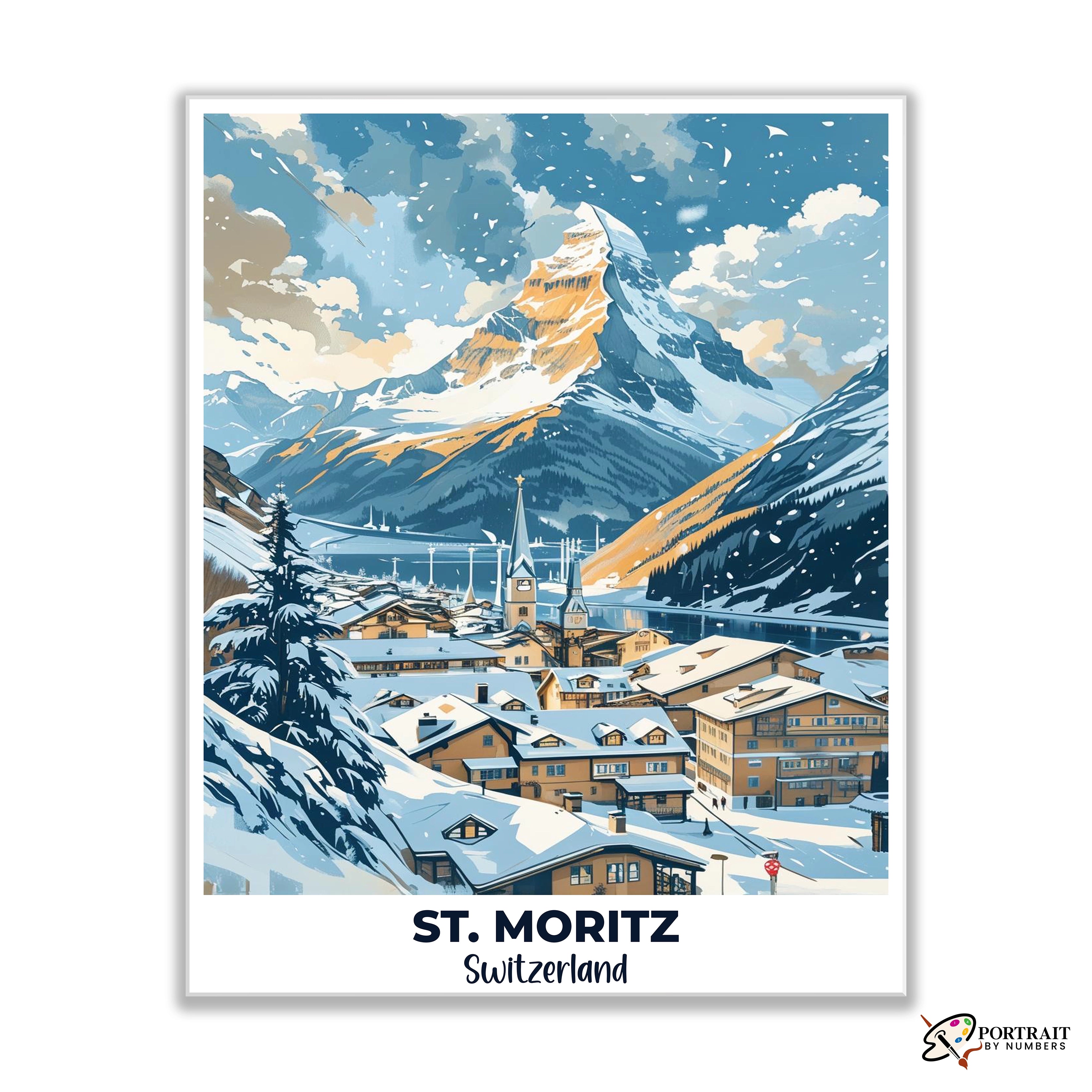 St. Moritz Travel Poster -  Paint by Numbers Kit for Adults -  Portrait By Numbers