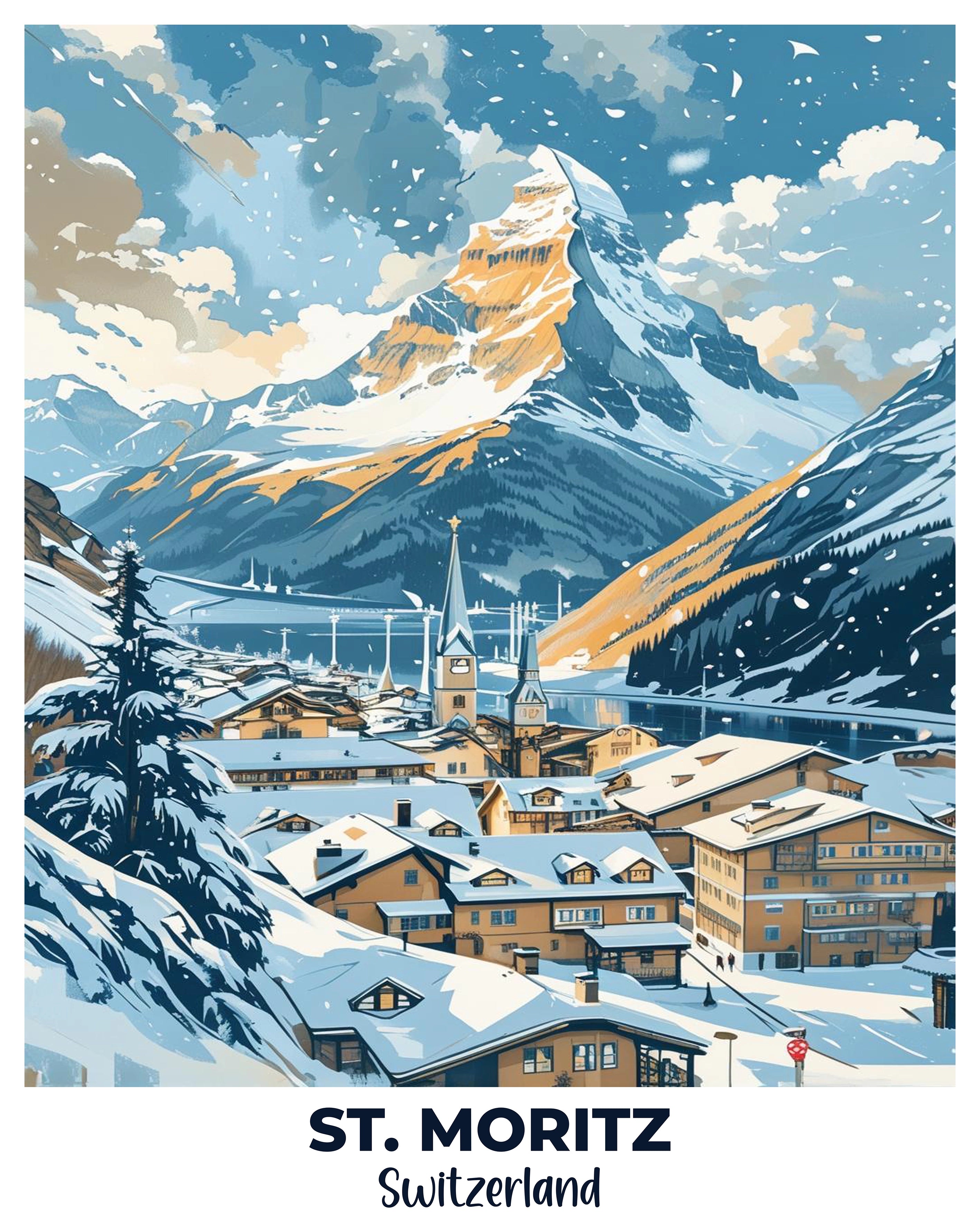 St. Moritz Travel Poster -  Paint by Numbers Kit for Adults -  Portrait By Numbers