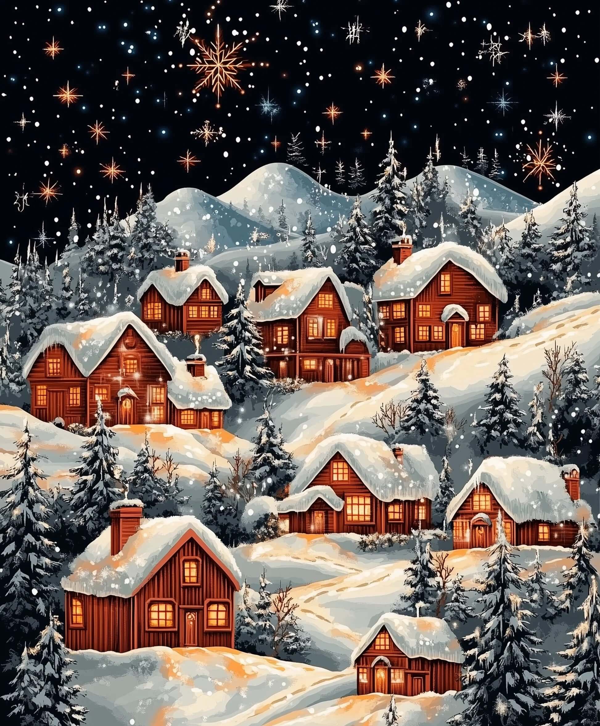 Starlit Winter Village -  Paint by numbers -  Portrait By Numbers