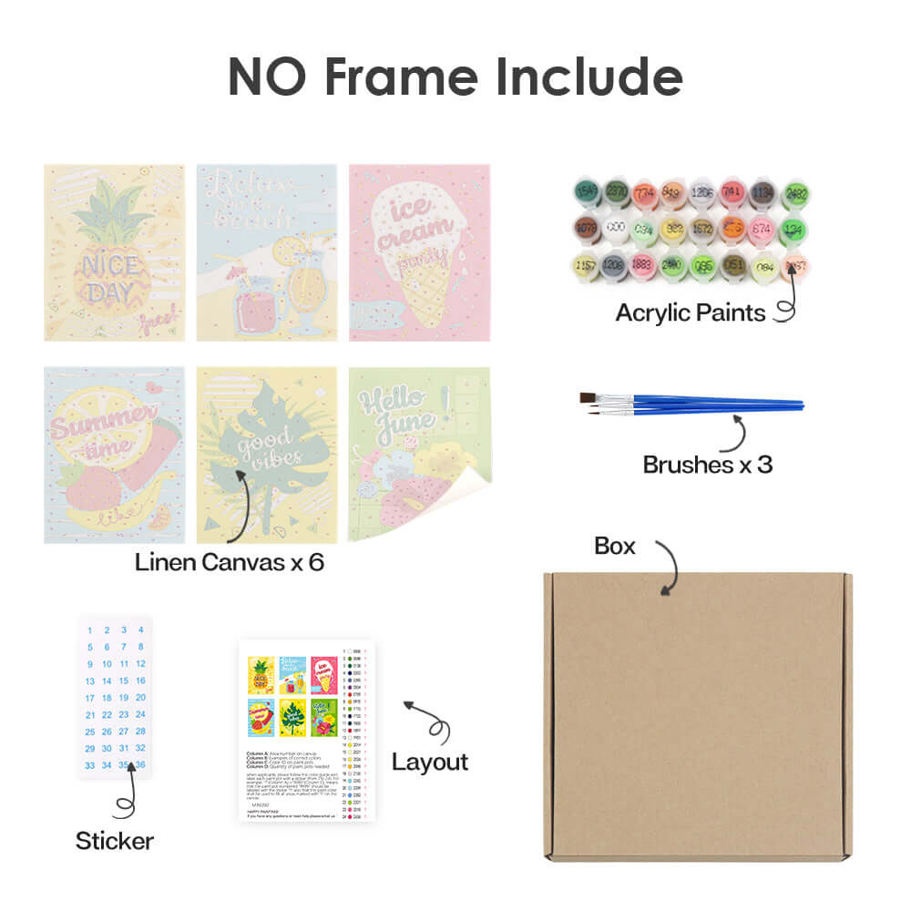 Summer Bliss (Set of 6) -  Paint by Numbers Kit for Adults -  Portrait By Numbers