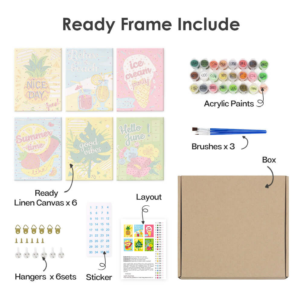 Summer Bliss (Set of 6) -  Paint by Numbers Kit for Adults -  Portrait By Numbers