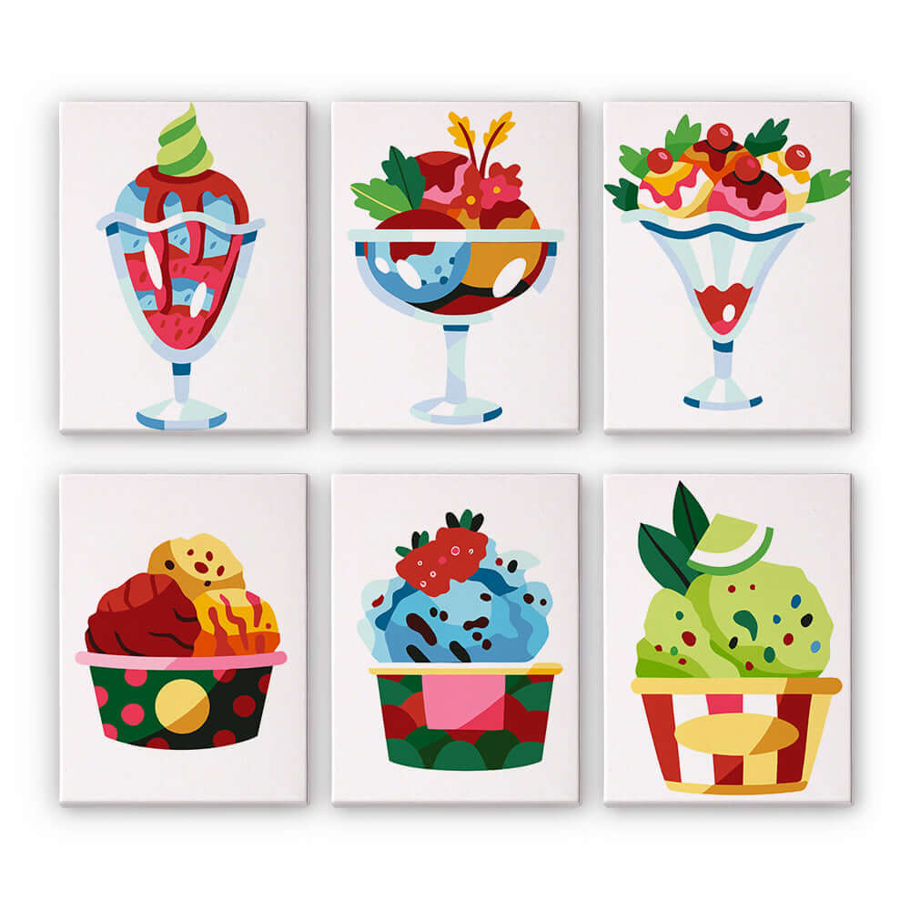 Sundae Bliss (Set of 6) -  Paint by Numbers Kit for Adults -  Portrait By Numbers