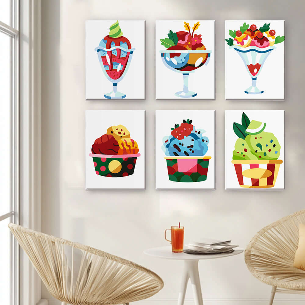 Sundae Bliss (Set of 6) -  Paint by Numbers Kit for Adults -  Portrait By Numbers