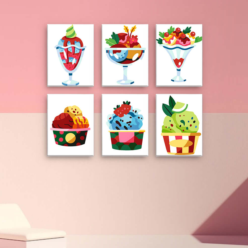 Sundae Bliss (Set of 6) -  Paint by Numbers Kit for Adults -  Portrait By Numbers