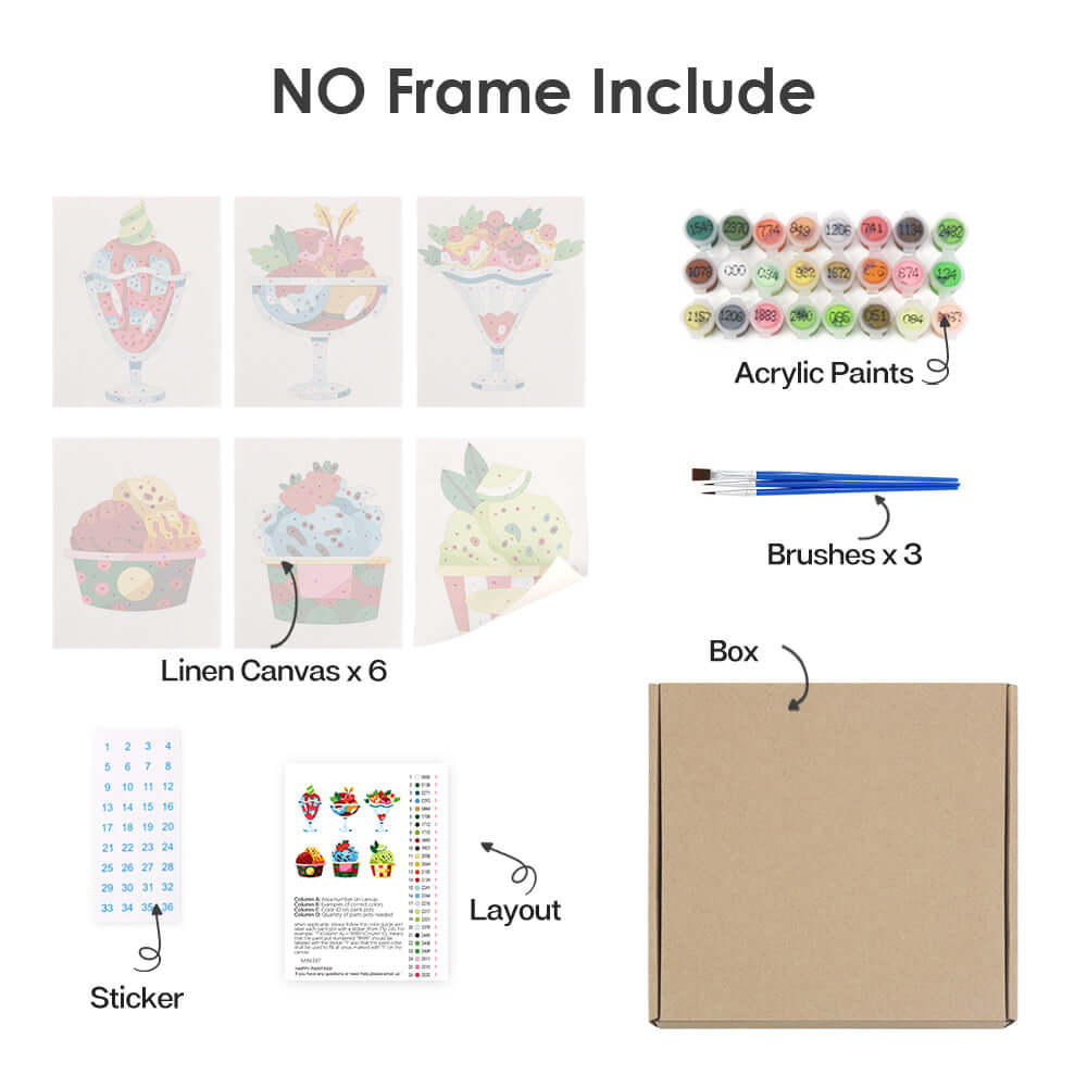 Sundae Bliss (Set of 6) -  Paint by Numbers Kit for Adults -  Portrait By Numbers