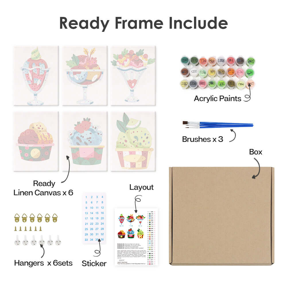 Sundae Bliss (Set of 6) -  Paint by Numbers Kit for Adults -  Portrait By Numbers
