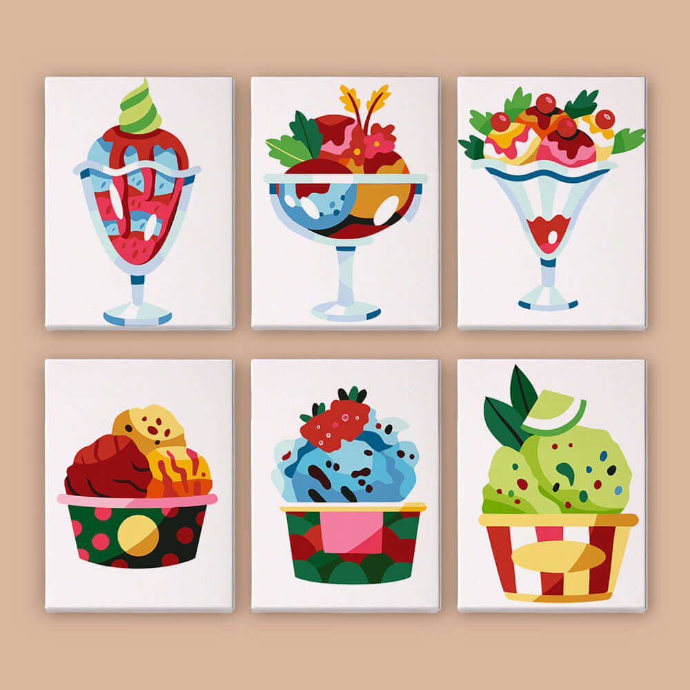 Sundae Bliss (Set of 6) -  Paint by Numbers Kit for Adults -  Portrait By Numbers