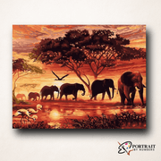 Sunset Elephants -  Paint by Numbers Kit for Adults -  Portrait By Numbers