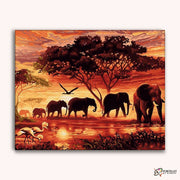 Sunset Elephants -  Paint by Numbers Kit for Adults -  Portrait By Numbers