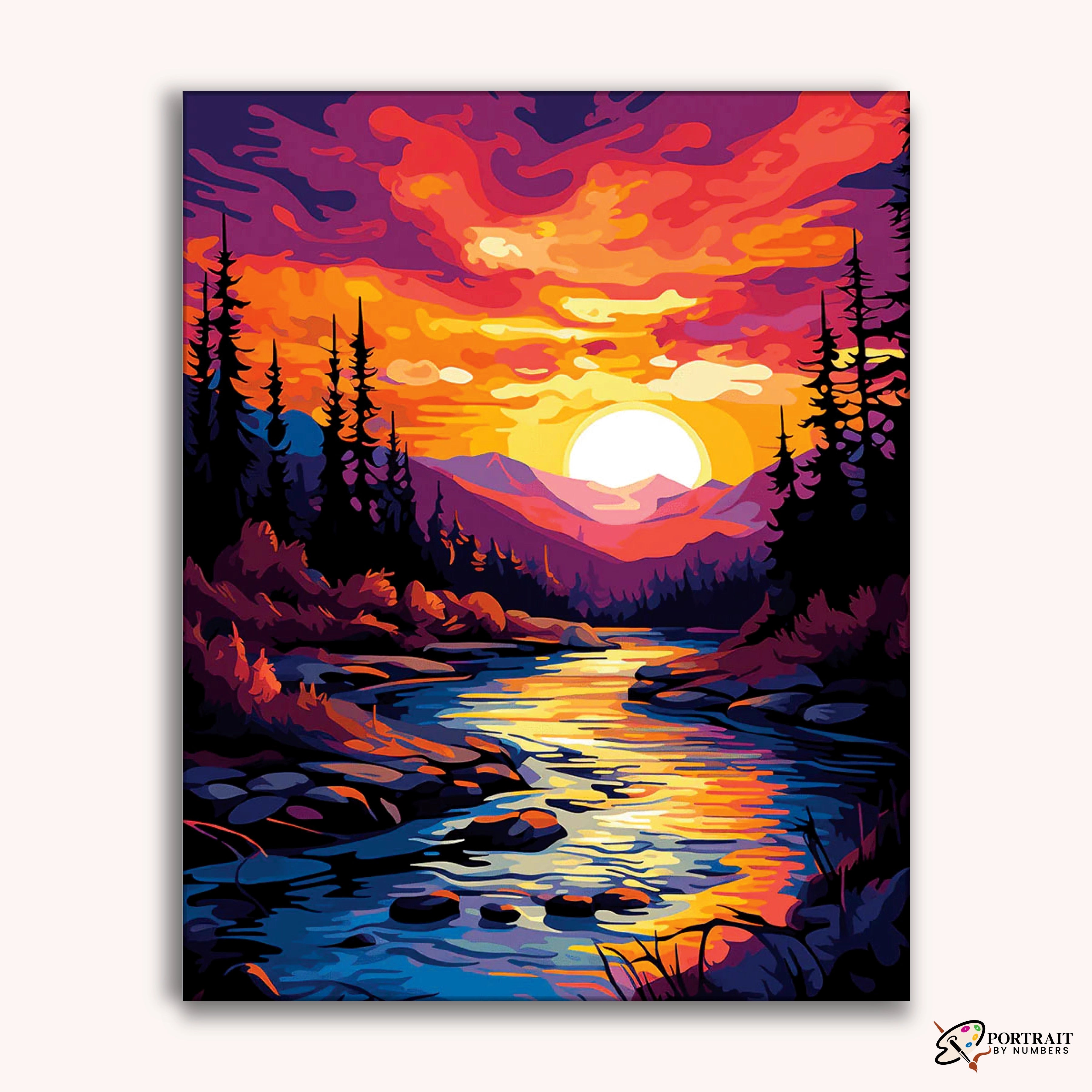 Sunset River Trail -  Paint by Numbers Kit for Adults -  Portrait By Numbers