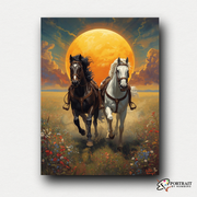 Sunset Stallions -  Paint by Numbers Kit for Adults -  Portrait By Numbers