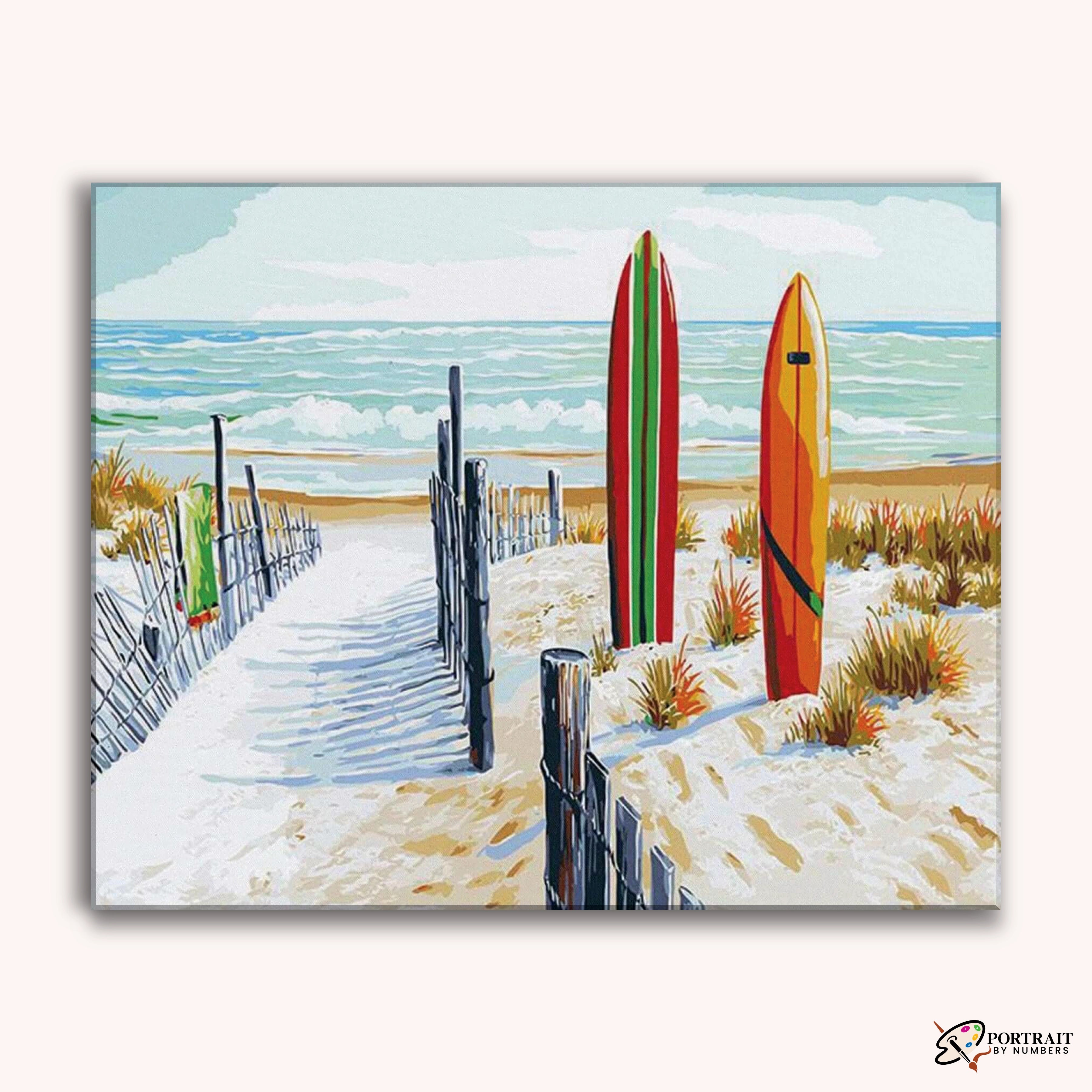 Surfboards Beach -  Paint by Numbers Kit for Adults -  Portrait By Numbers