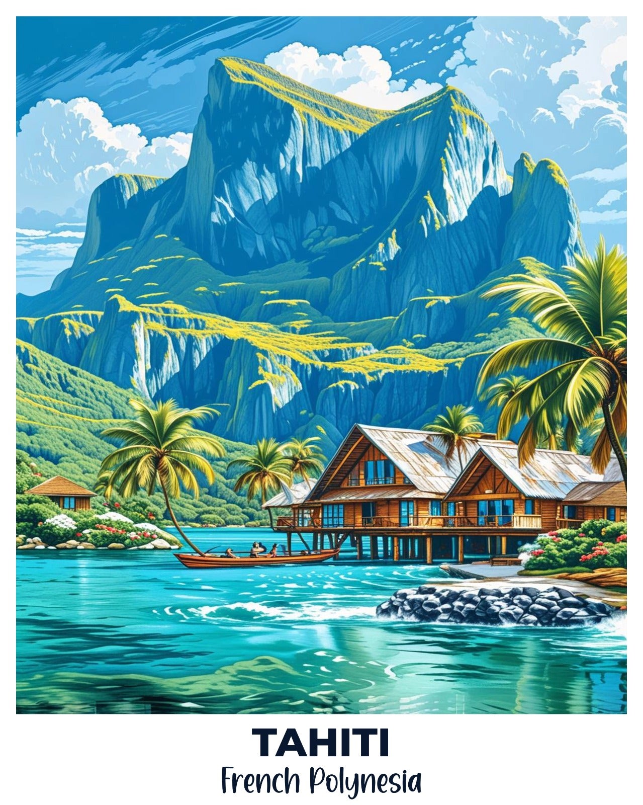 Tahiti - Travel Poster -  Paint by Numbers Kit for Adults -  Portrait By Numbers