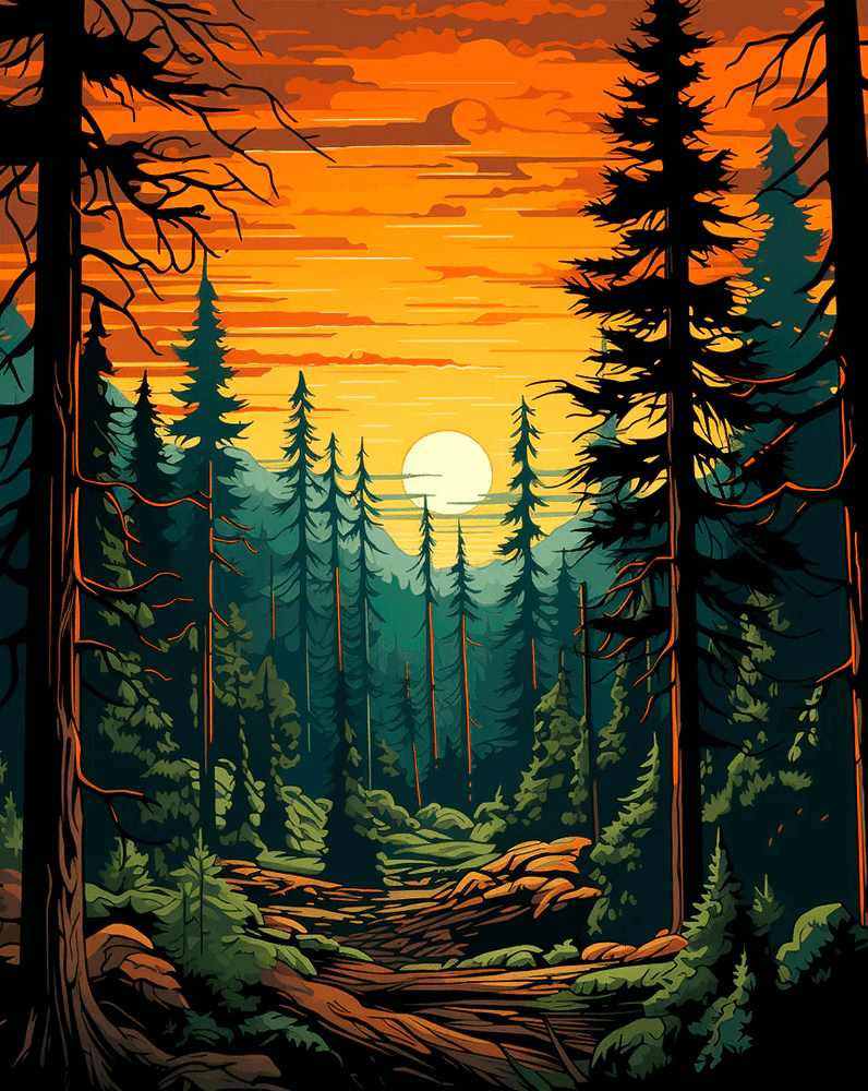 Tall Trees Forest -  Paint by numbers -  Portrait By Numbers