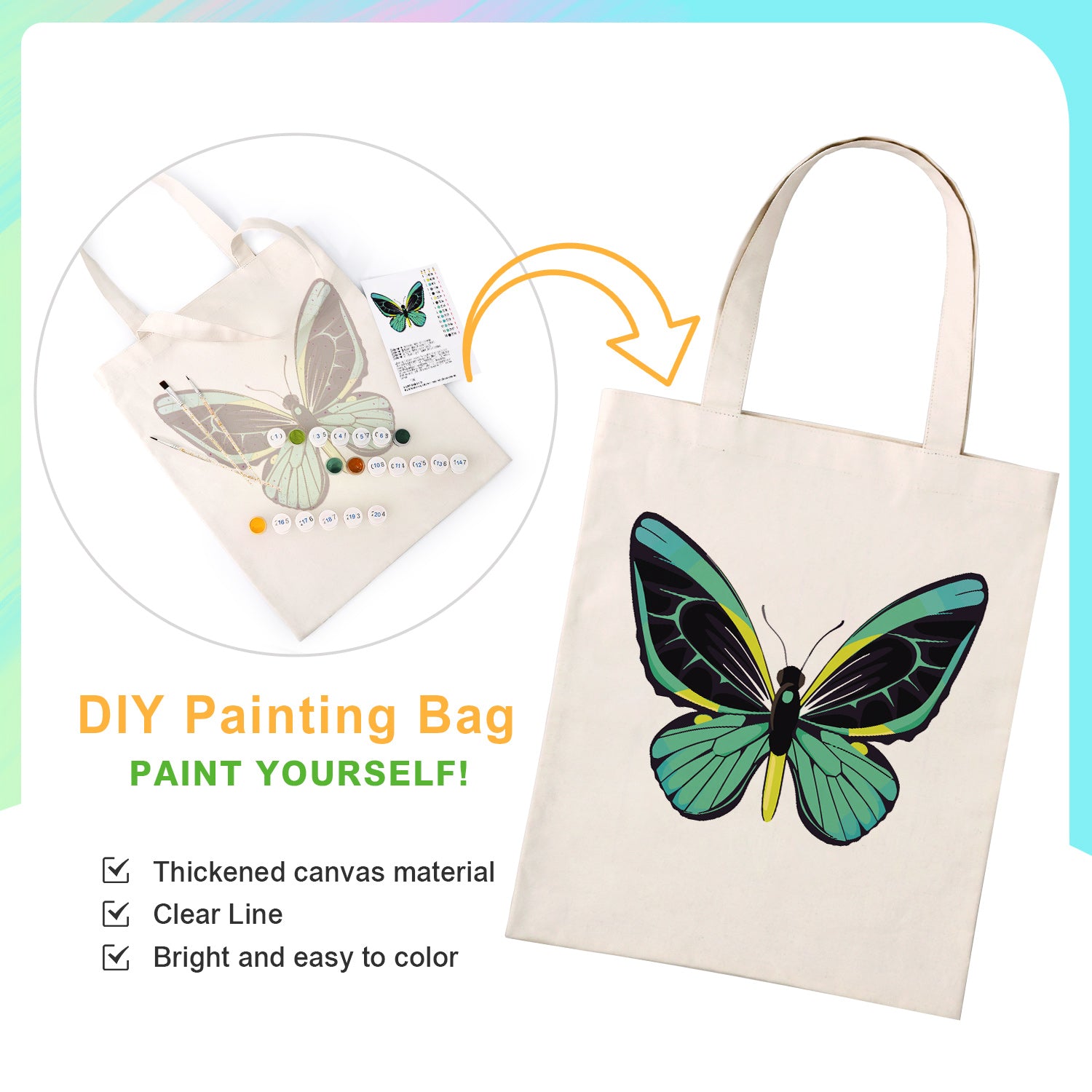 Teal Shadow Butterfly Bag -  Paint by Numbers Kit for Adults -  Portrait By Numbers