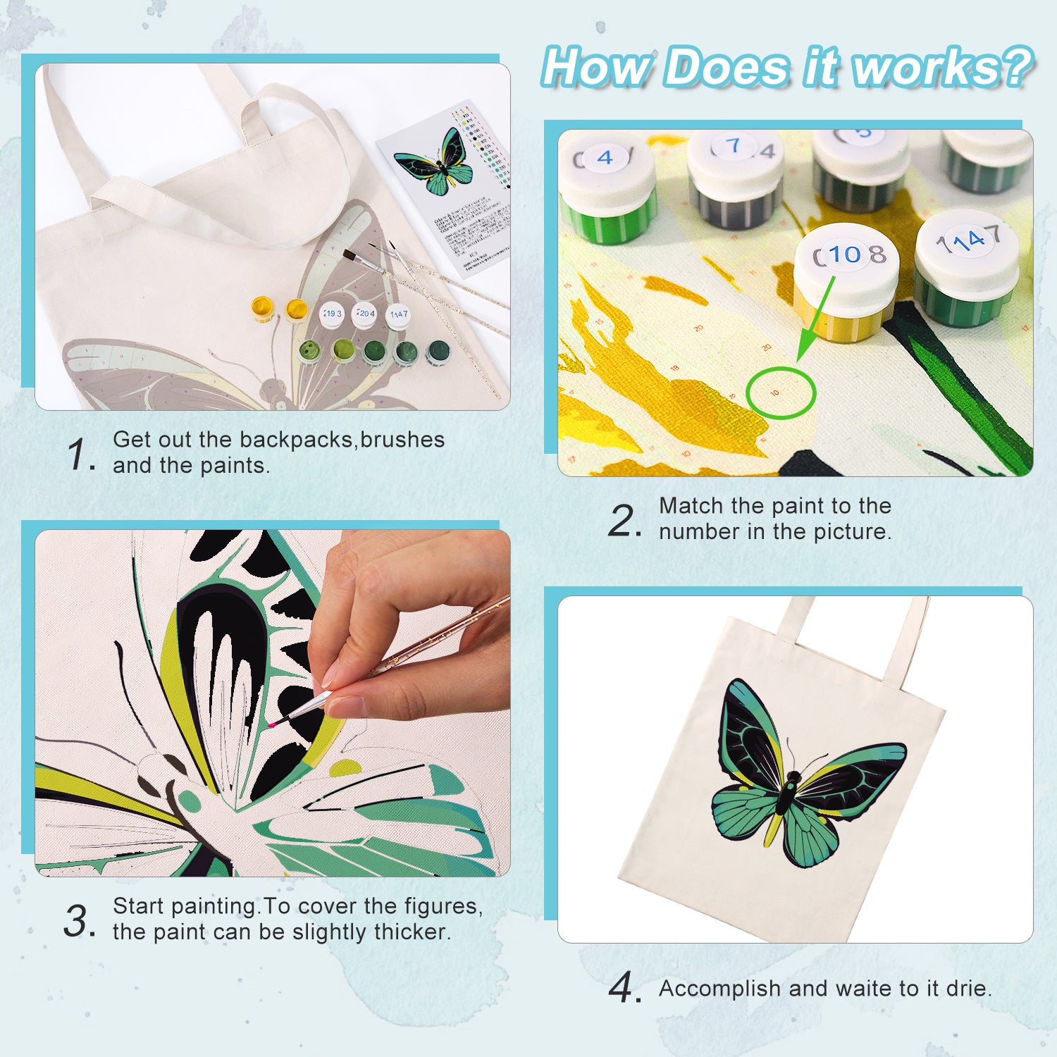 Teal Shadow Butterfly Bag -  Paint by Numbers Kit for Adults -  Portrait By Numbers