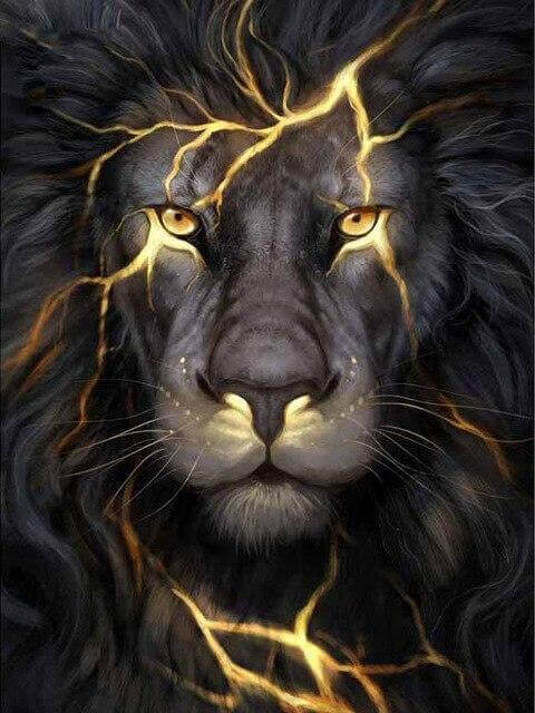 Thunder Black Lion -  Paint by numbers Kit -  Portrait By Numbers