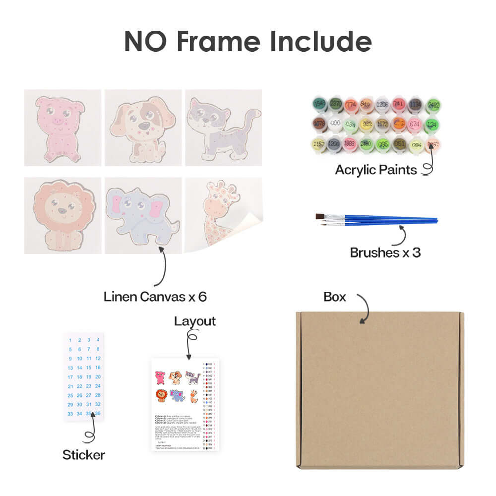 Tiny Tails (Set of 6) -  Paint by numbers Kit -  Portrait By Numbers