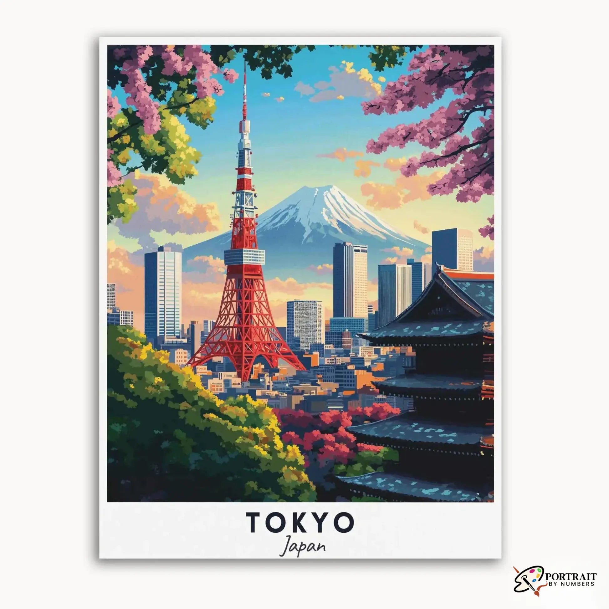 Tokyo Travel Poster -  Paint by Numbers Kit for Adults -  Portrait By Numbers