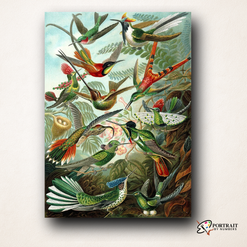 Trochilidae (Hummingbirds) - Ernst Haeckel -  Paint by numbers -  Portrait By Numbers