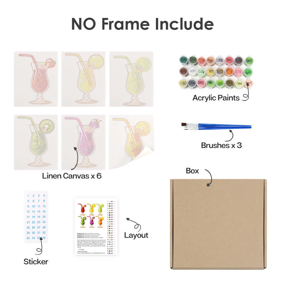 Tropic Sips (Set of 6) -  Paint by Numbers Kit for Adults -  Portrait By Numbers