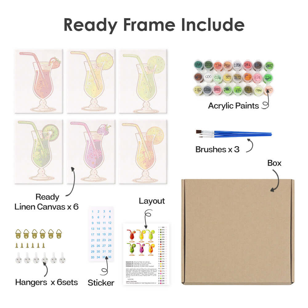 Tropic Sips (Set of 6) -  Paint by Numbers Kit for Adults -  Portrait By Numbers