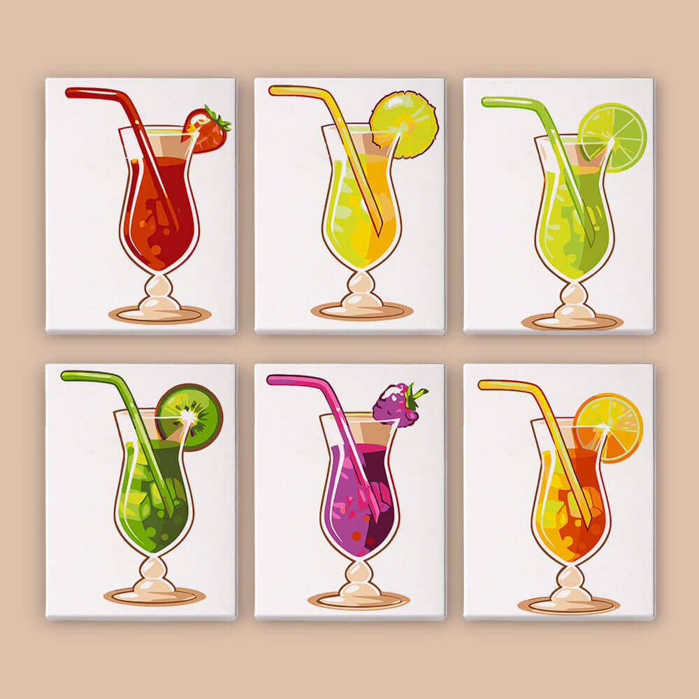 Tropic Sips (Set of 6) -  Paint by Numbers Kit for Adults -  Portrait By Numbers