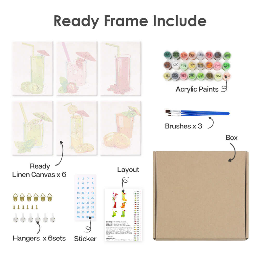 Tropical Sips (Set of 6) -  Paint by Numbers Kit for Adults -  Portrait By Numbers