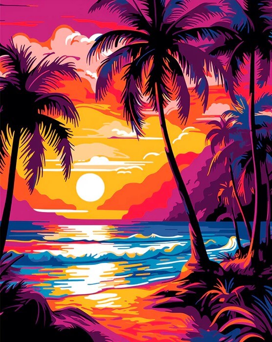 Tropical Sundown Palms -  Paint by Numbers Kit for Adults -  Portrait By Numbers