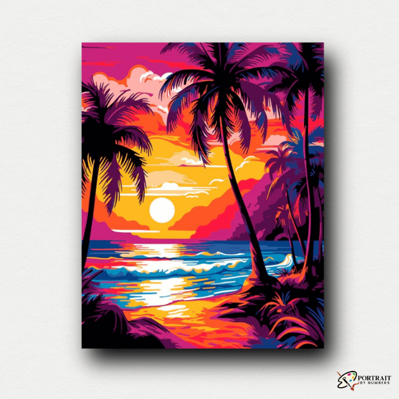 Tropical Sundown Palms -  Paint by Numbers Kit for Adults -  Portrait By Numbers